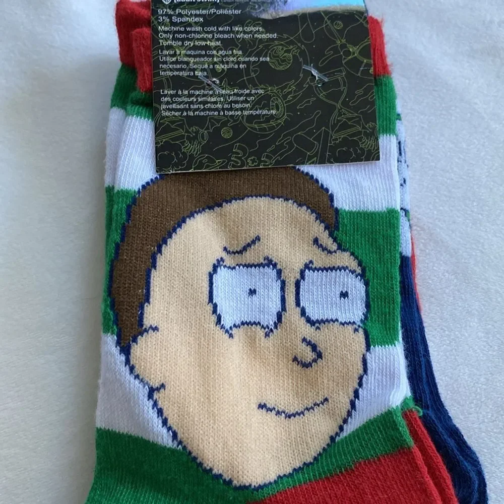 Rick and Morty Adult Swim 3-Pack Holiday Crew Socks Mens Shoe Size 6-12 New